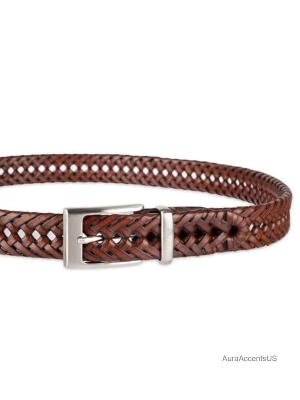 Men's Braided Leather Casual Belt with Adjustable Fit and Leather Keeper